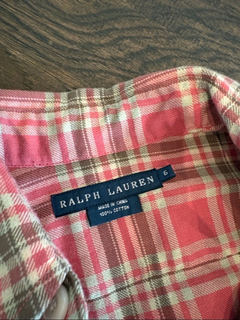 Ralph Lauren Pink Plaid Button-Down Shirt with Brown Elbow Patches - Picture 3 of 5